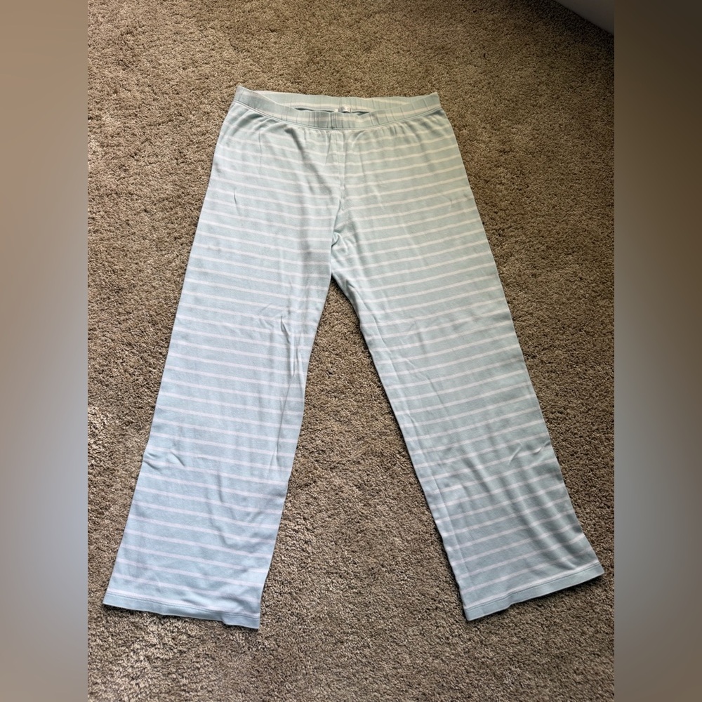 Lake Women's Striped Pajama Pants White/Blue 100% Pima Cotton Knit Sz M